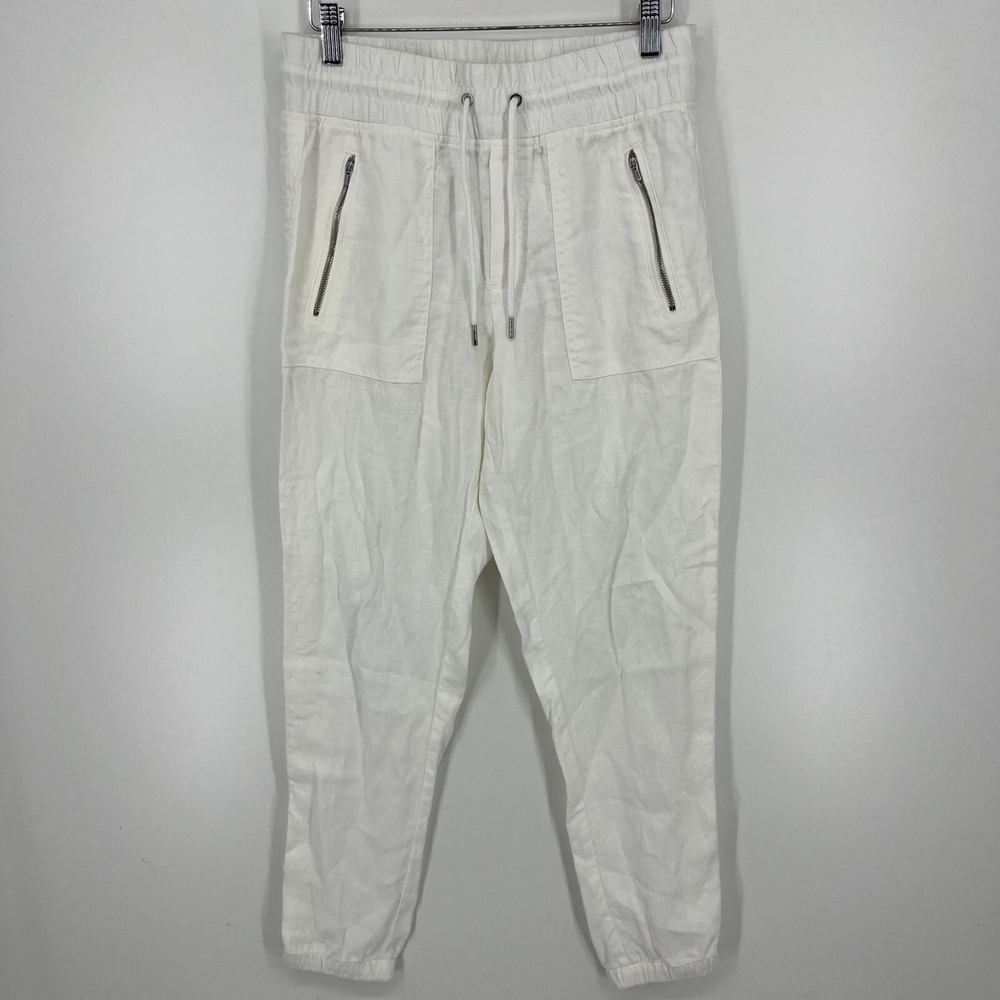 Athleta Cabo Linen Jogger White 100% Linen Drawstring Pants Size 4